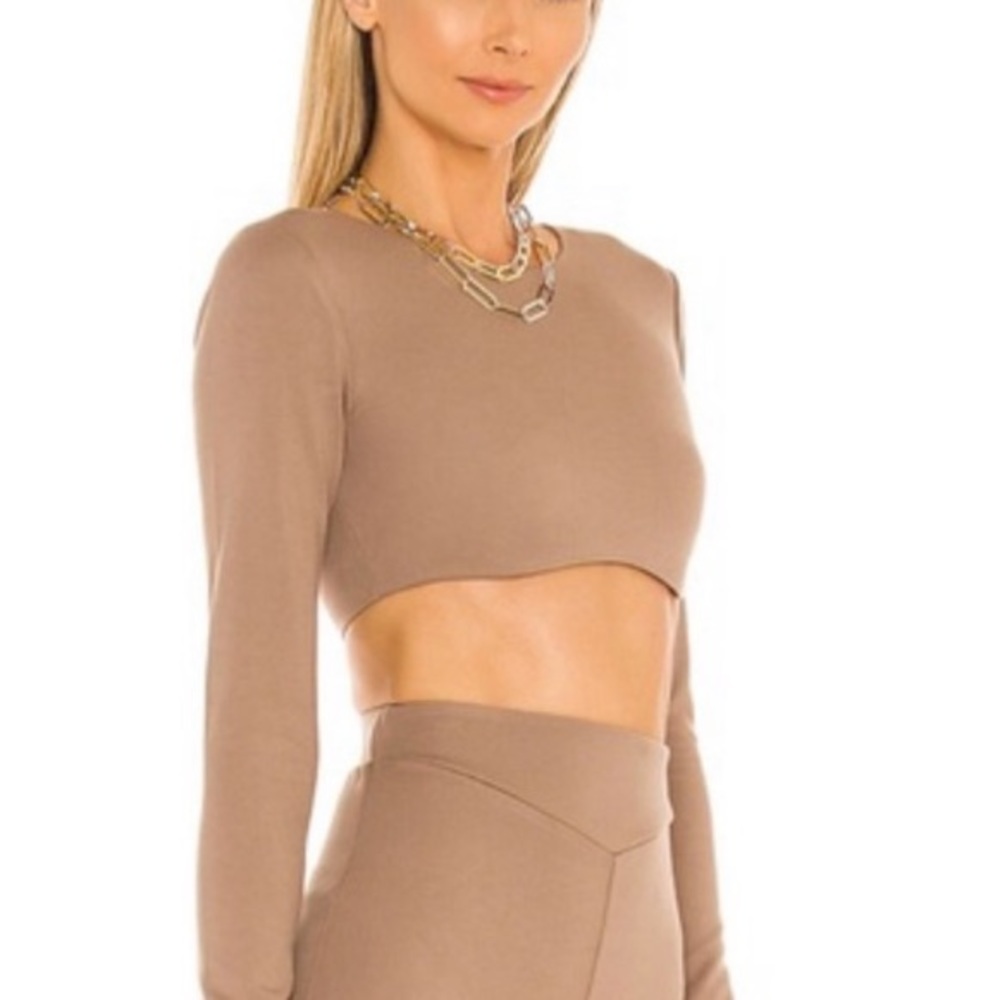NWT MICHEAL COSTELLO X REVOLVE Ellis Taupe Cropped Top M - Picture 2 of 12